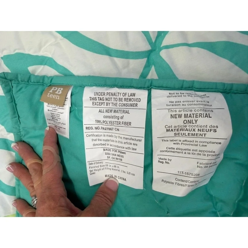 Pottery Barn Teen Twin Quilt and 1 Sham Boho Botanical Pink Teal 68x86 RARE